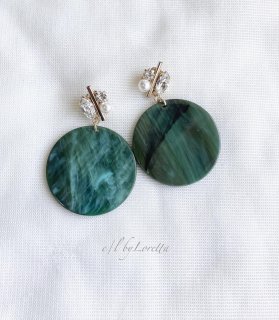 Stick bijou  marble plate pierce/earring (Green)  [cc]