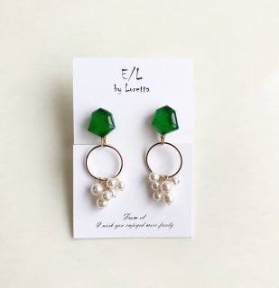 Mini KAKERA hoop pearl tassel pierce/earring (Green)  [cc]