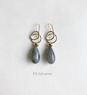 Marble drop w ring pierce/earring(Green)  [cc]