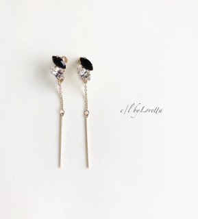 W marquise bijou stick pierce/earring (Black×Crystal)  [cc]