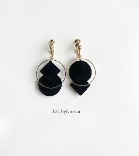 Square  circle color pierce/earring(Black) [cc]
