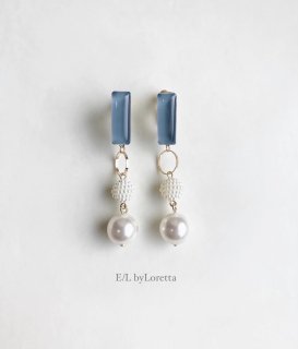 Color stick  w pearl pierce/earring(Grayish blue) [cc] 