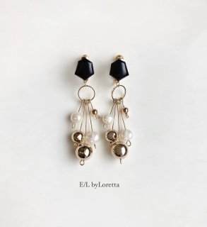 淡水パール × metal ball tassel KAKERA pierce/earring (Black)  [cc]