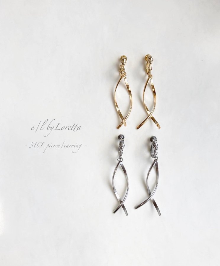 316L[サージカルステンレス]】(全2色)Curve stick pierce/earring - E