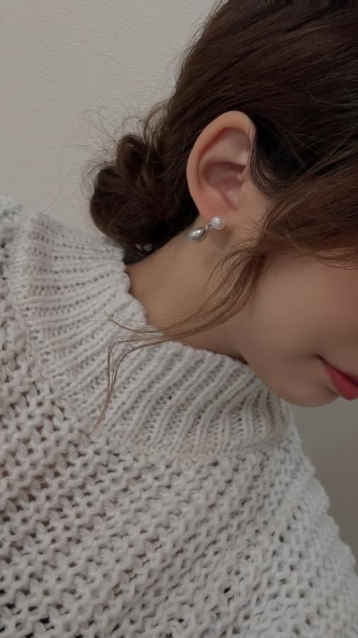 Pearl metal drop pierce/earring(Silver) - E/L by Loretta