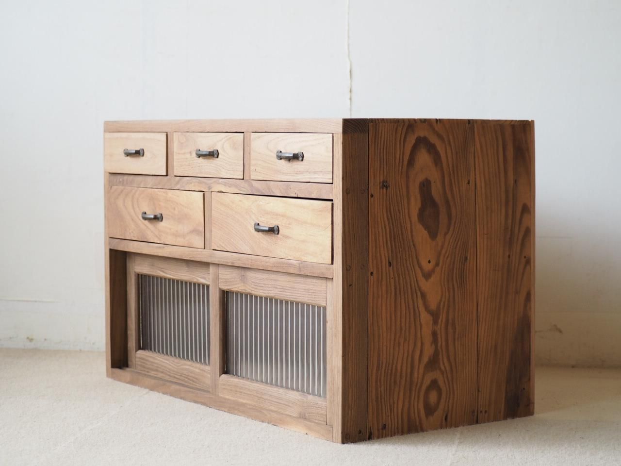 ◻️古道具 ◻️モール硝子収納棚 モールガラス収納棚