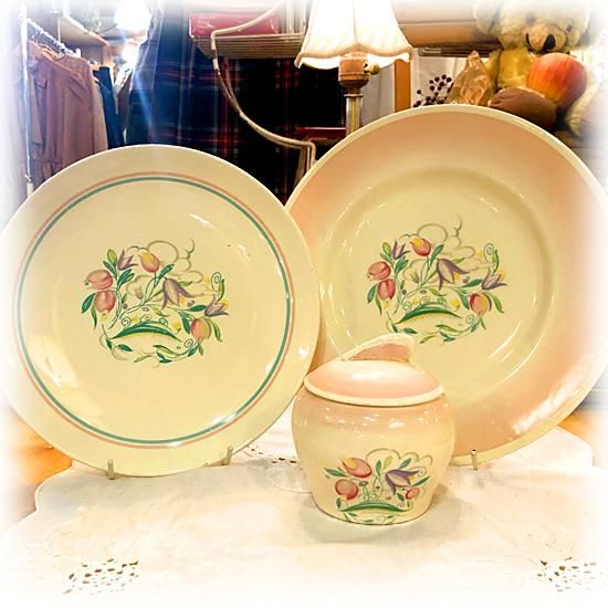 1930年代 スージークーパー ドレスデンスプレーピンク 皿25cm