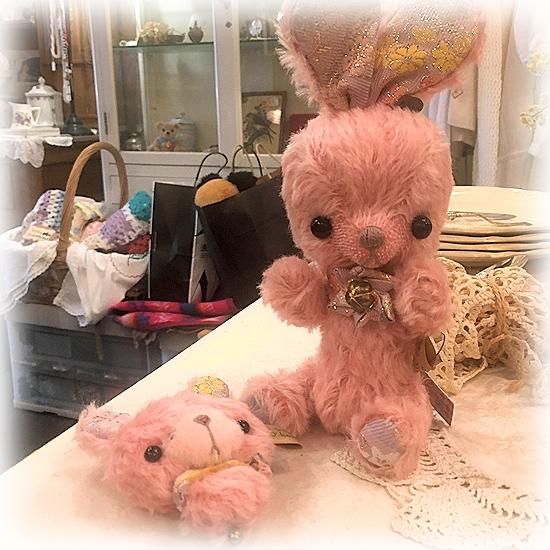 小野恵子さんのブランド ” K's BEAR ”さん * ピンクのモヘアが 小野恵子さんのブランド ” K's BEAR ”さん * ピンクのモヘアが