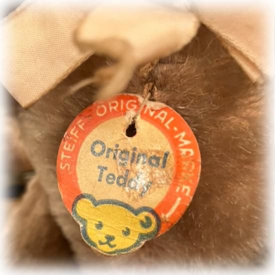 シュタイフ テディベアタグ付き廃盤レア‼️ 元箱有り Steiff シュタイフ社 テディベア オーバーオール タグ
