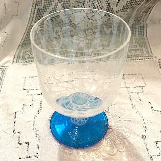 日本 ＊ 昭和初期頃 ＊ 氷コップ ＊ 水玉 ＊ ブルー ＊ なつめ型