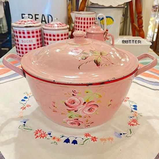 ローズ柄 ホーロー キャセロール フランス