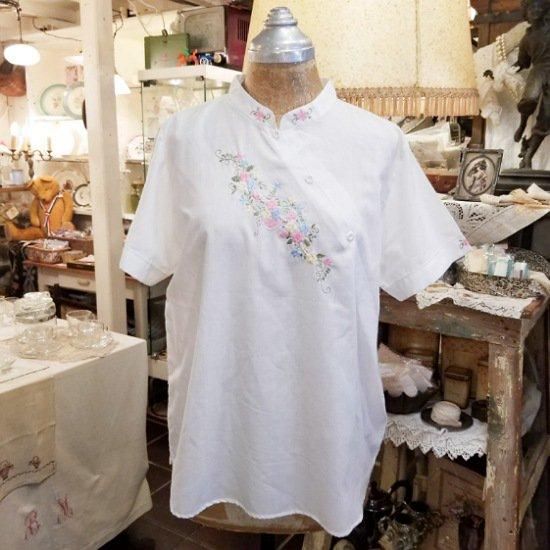 ヨーロッパヴィンテージ * 半袖ブラウス * チャイナシャツ風 ヨーロッパヴィンテージ * 半袖ブラウス * チャイナシャツ風