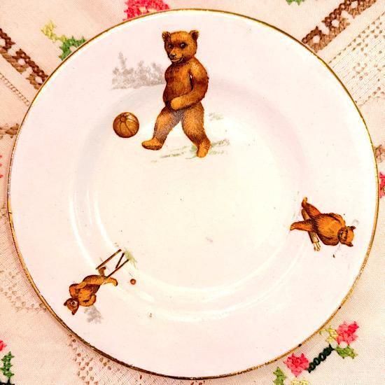 ドイツ1910頃 ＊ スポーティング・ベア ＊ ミニプレート ＊ 直径13cm