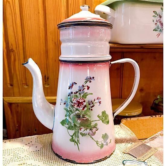 フランス1930年代 ＊ JAPY社 ＊ ホーロー・カフェティエール ＊ ピンク