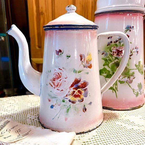 フランス1930年代 ＊ JAPY社 ＊ ホーローポット ＊ ピンクぼかし