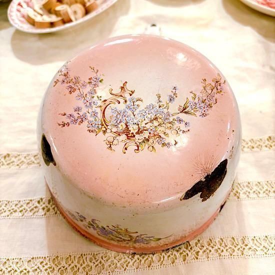 フランスアンティークジャピー社勿忘草柄ピンクグラデーションのホーロー片手鍋 フランス1930年代 ＊ JAPY社 ＊ ホーロー片手パン ＊ ピンクぼかしに