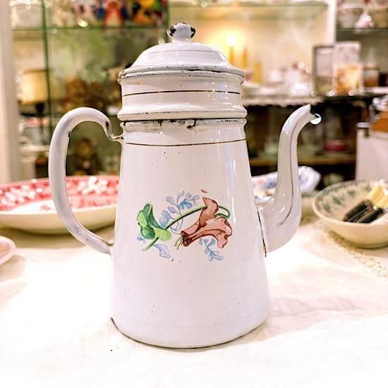 フランス1930年代 ＊ 小ぶりなホーロー・カフェティエール ＊ ピンクの