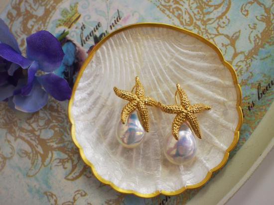 Star fish fresh water pearl pierce