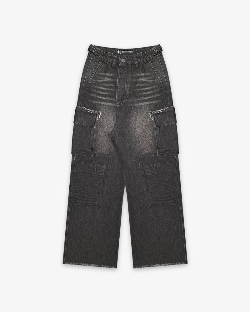 REPAIRED DENIM CARGO PANTS
