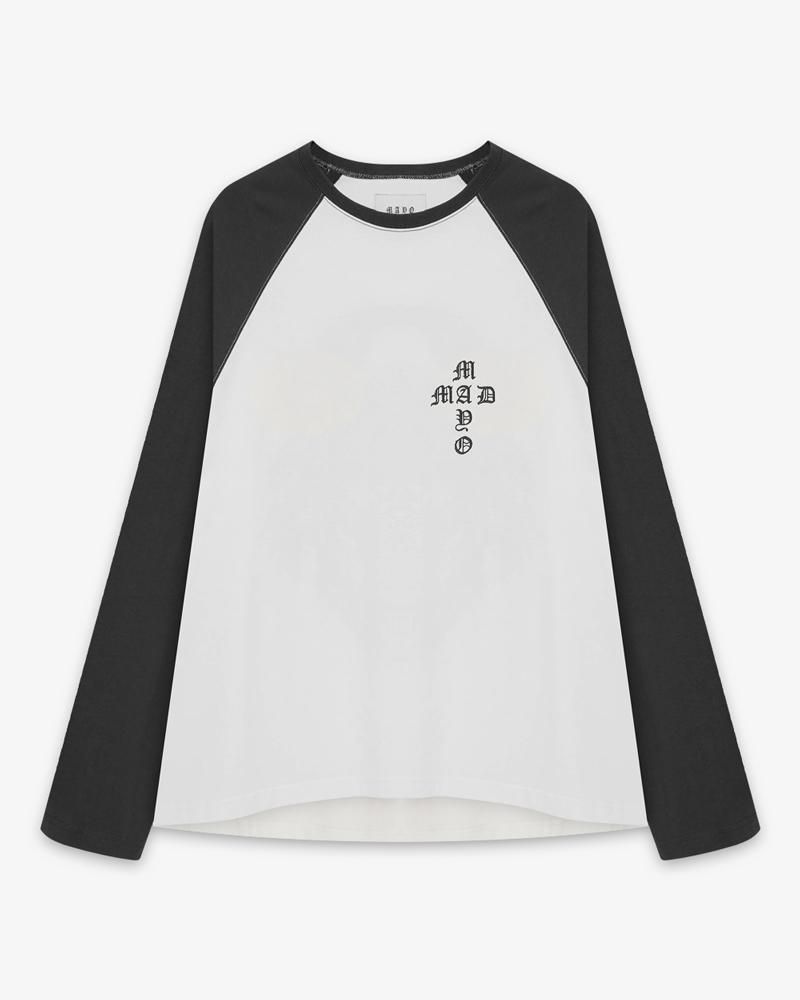 MAYO CROSS EMBROIDERY RAGLAN LONG SLEEVE TEE