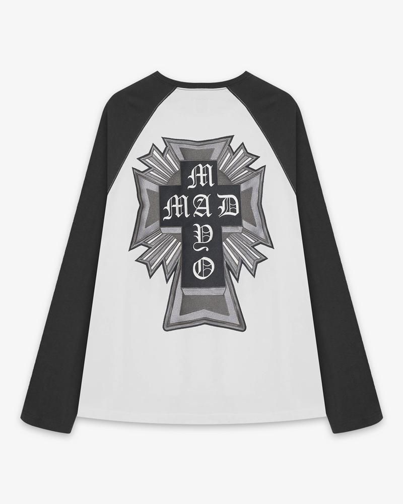 MAYO CROSS EMBROIDERY RAGLAN LONG SLEEVE TEE