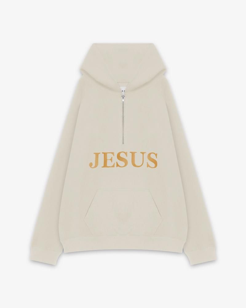 JESUS EMBROIDERY HALF ZIP HOODIE