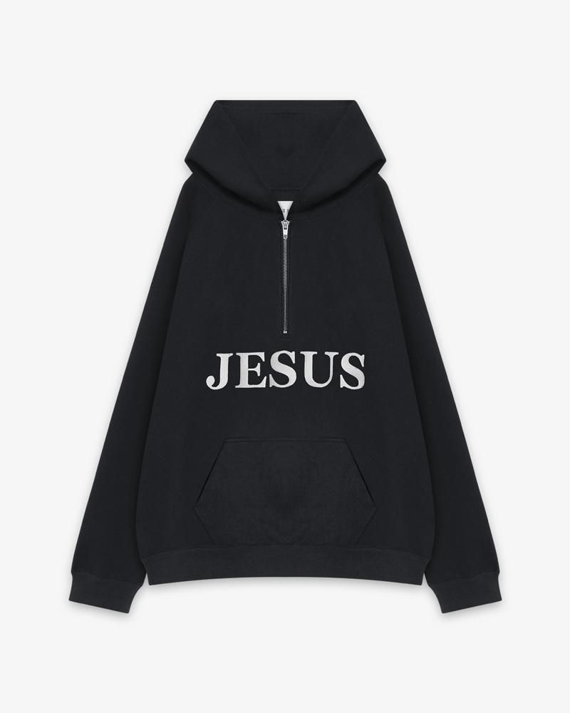 JESUS EMBROIDERY HALF ZIP HOODIE