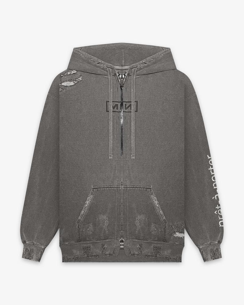 BOOTLEG ZIP UP HOODIE WITH DAMAGED(SIN)