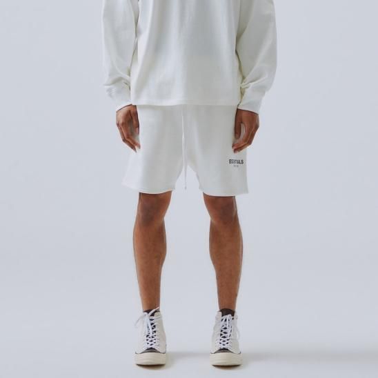 FOG ESSENTIALS | RUBBER TAG PRINT SWEAT SHORTS / WHITE