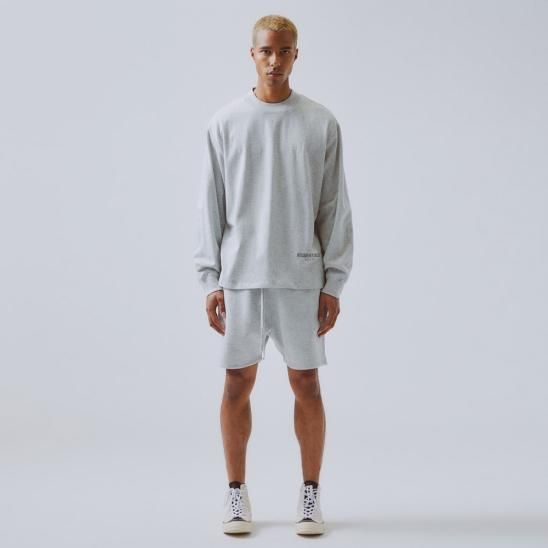 FOG ESSENTIALS | RUBBER TAG PRINT SWEAT SHORTS / HEATHER GREY