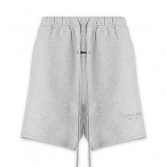 FOG ESSENTIALS | RUBBER TAG PRINT SWEAT SHORTS / HEATHER GREY