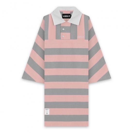 AJOBYAJO | STRIPE OVERSIZED POLO SHIRT / PINK