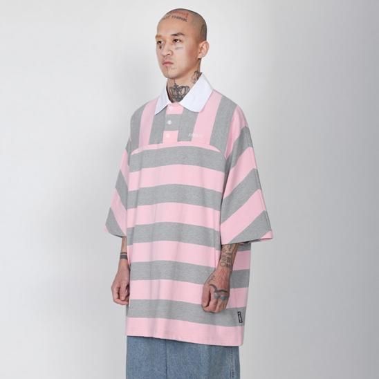 AJOBYAJO | STRIPE OVERSIZED POLO SHIRT / PINK