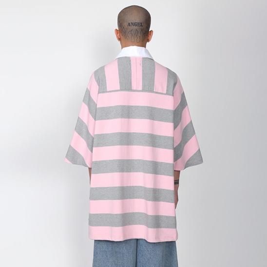 AJOBYAJO | STRIPE OVERSIZED POLO SHIRT / PINK