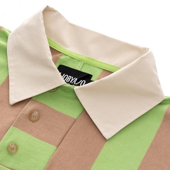 AJOBYAJO | STRIPE OVERSIZED POLO SHIRT / GREEN