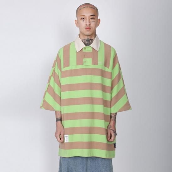 AJOBYAJO | STRIPE OVERSIZED POLO SHIRT / GREEN