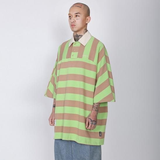 AJOBYAJO | STRIPE OVERSIZED POLO SHIRT / GREEN