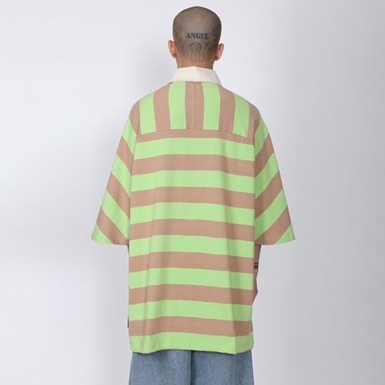 AJOBYAJO | STRIPE OVERSIZED POLO SHIRT / GREEN