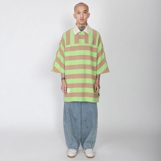 AJOBYAJO | STRIPE OVERSIZED POLO SHIRT / GREEN