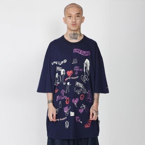 AJOBYAJO | ITAEWON STORY OVERSIZED T-SHIRT / NAVY