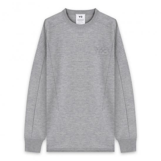 Y-3 ADIDAS YOHJI YAMAMOTO | M CLASSIC MERINO BLEND KNITTED CREW SWEATER / GREY