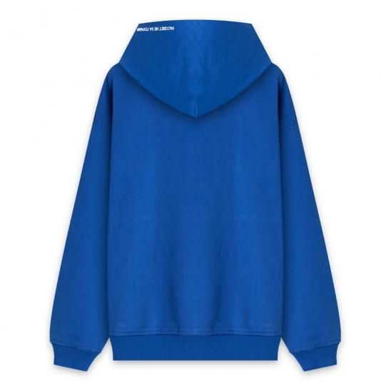 RASSVET | MENS COTTON LOGO HOODIE KNIT / BLUE