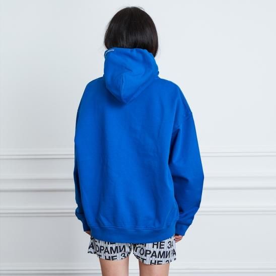 RASSVET | MENS COTTON LOGO HOODIE KNIT / BLUE