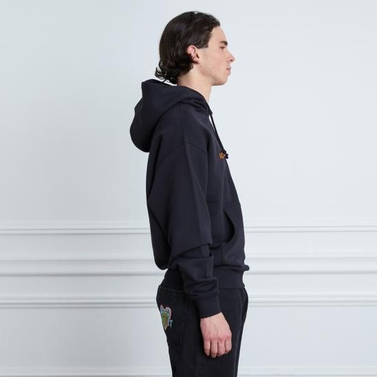 RASSVET | MENS COTTON EMB HOODIE KNIT / BLACK