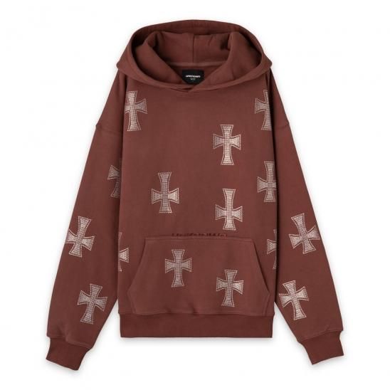 UNKNOWN | CROSS RHINESTONE PULLOVER HOODIE / BROWN