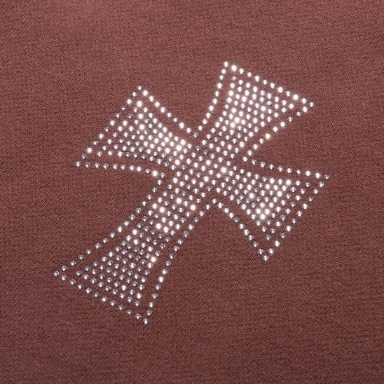 UNKNOWN | CROSS RHINESTONE PULLOVER HOODIE / BROWN