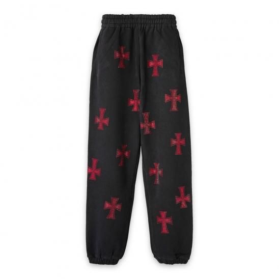 UNKNOWN | CROSS RHINESTONE JOGGERS / BLACK X RED