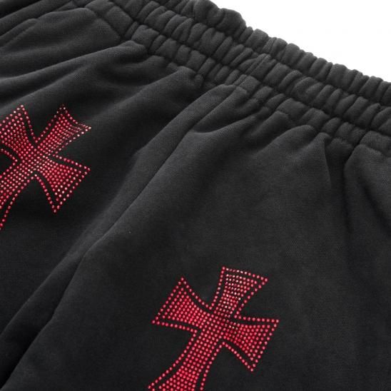 UNKNOWN | CROSS RHINESTONE JOGGERS / BLACK X RED