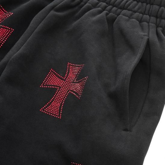 UNKNOWN | CROSS RHINESTONE JOGGERS / BLACK X RED