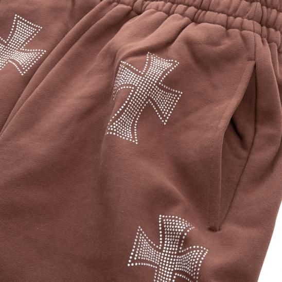 UNKNOWN | CROSS RHINESTONE JOGGERS / BROWN